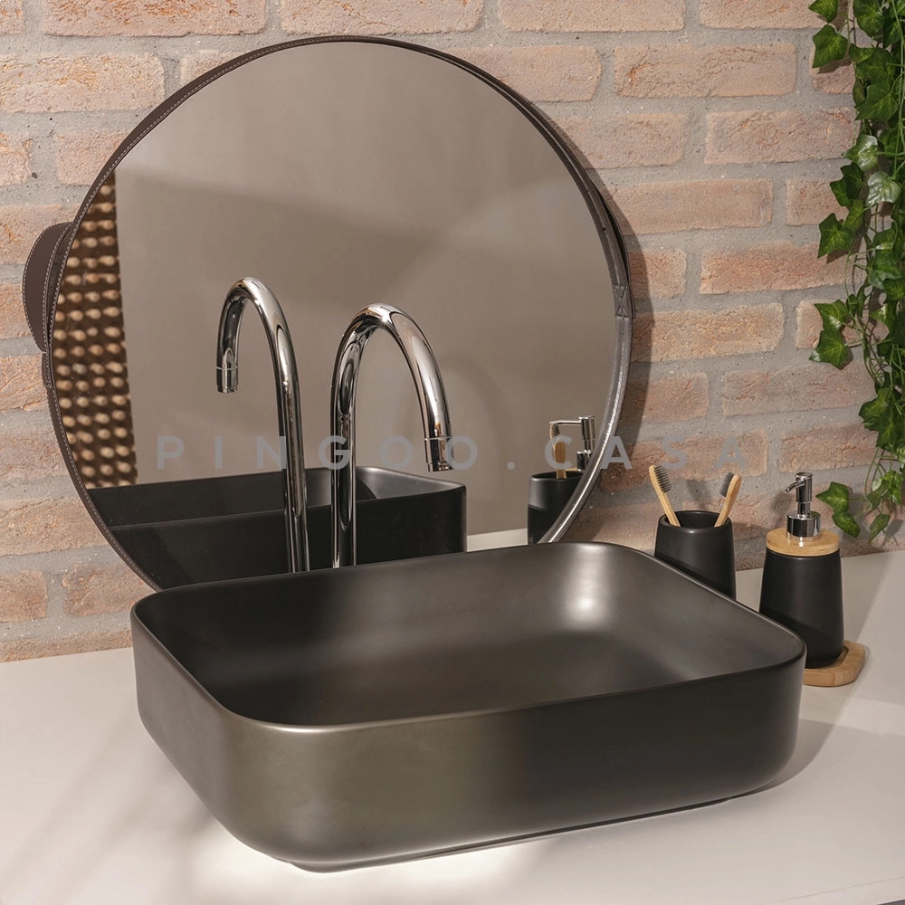 Cuba de Apoio Slim Retangular para Banheiro Louça Cerâmica 50,5x39,5cm Fluorita Preto Fosco Cuba de Apoio Slim Retangular para Banheiro Louça Cerâmica 50,5x39,5cm Fluorita Preto Fosco