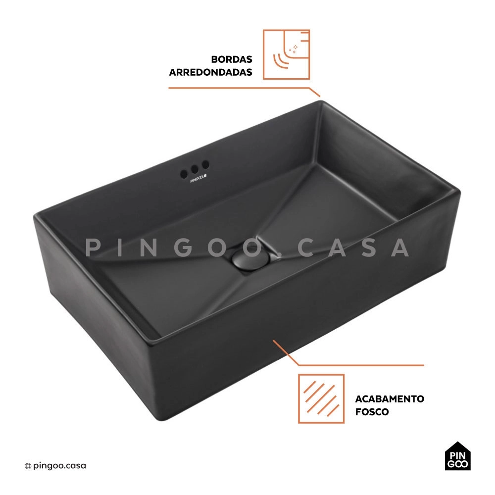 Cuba de Apoio Slim Retangular para Banheiro Louça Cerâmica 60x37,5cm Lolita Preto Fosco Cuba de Apoio Slim Retangular para Banheiro Louça Cerâmica 60x37,5cm Lolita Preto Fosco