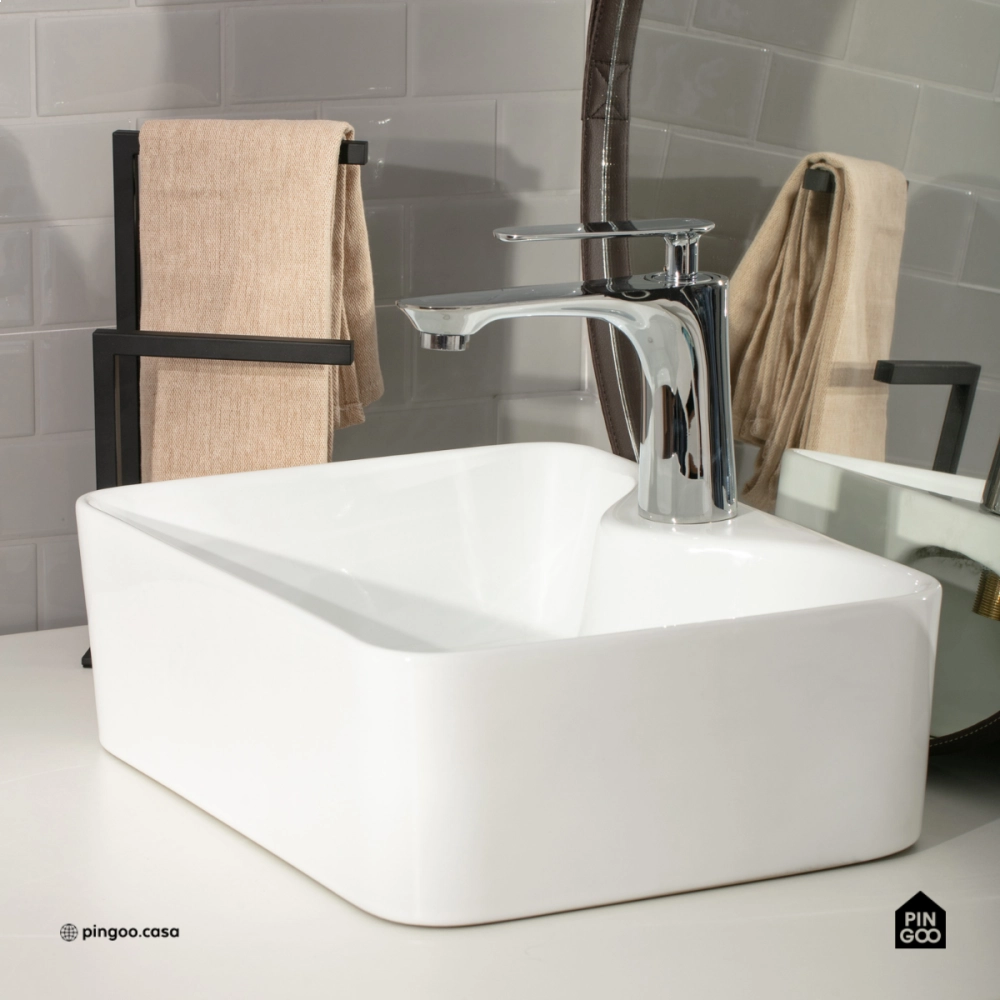 Cuba de Apoio Slim Retangular Sem Válvula para Banheiro Louça Cerâmica 40x30cm Cornalina Pingoo.casa - Branco
