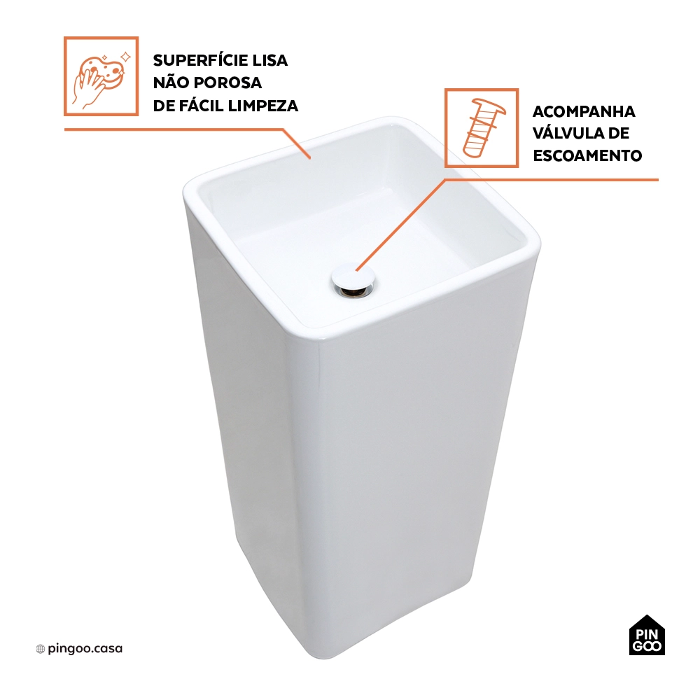 Cuba de Piso para Banheiro Quadrada Cerâmica Safira - Branco