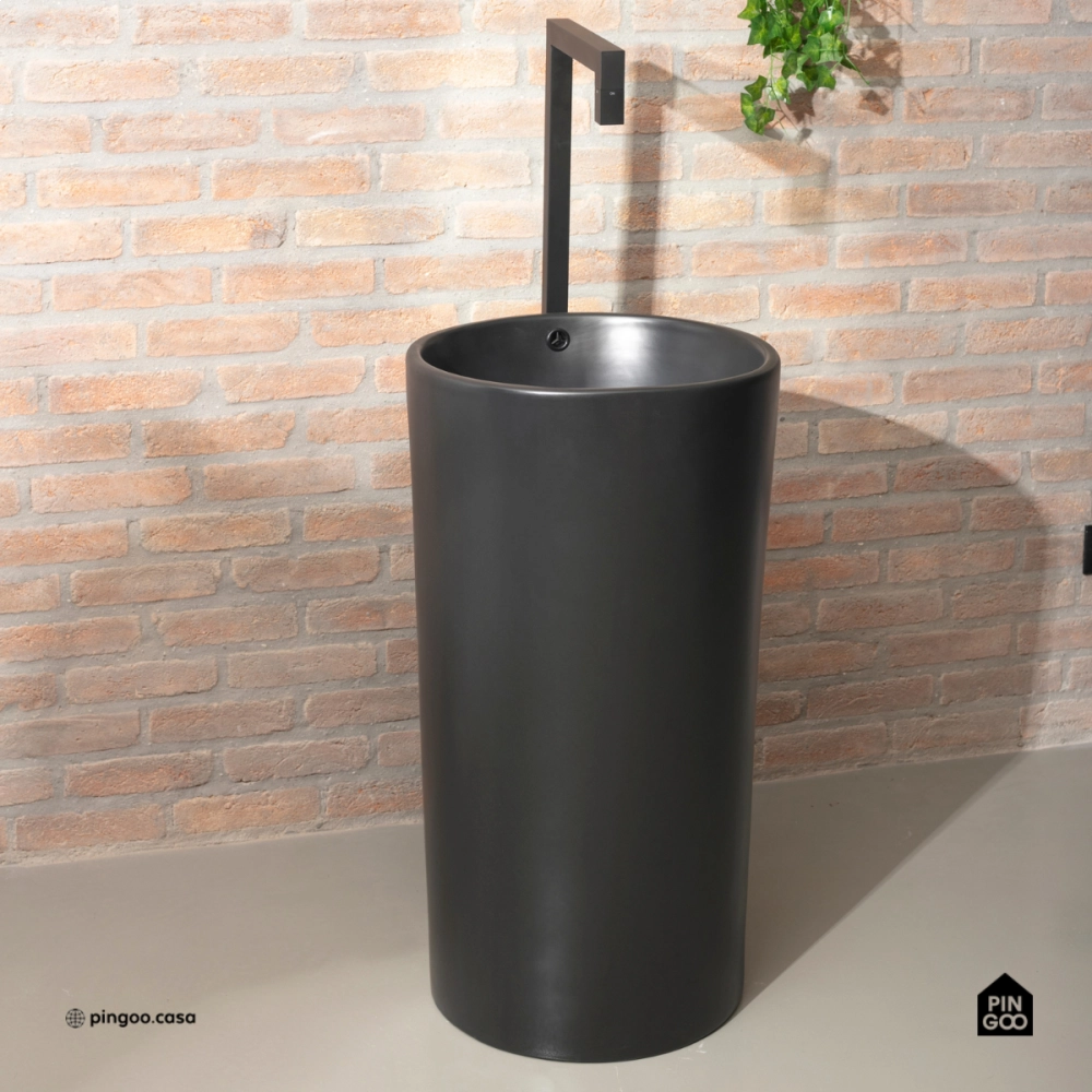 Cuba de Piso Sem Válvula para Banheiro Cerâmica 45cm Espinélio Pingoo.casa - Preto