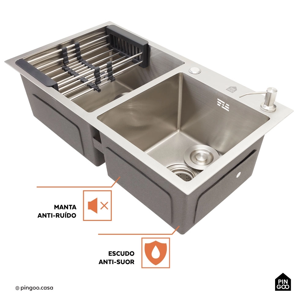 Cuba Dupla Gourmet para Cozinha Aço Inox 304 78x43cm Awá Prata