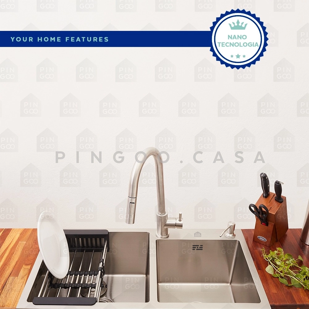 Cuba Dupla Gourmet para Cozinha Aço Inox 304 78x43cm Awá Prata