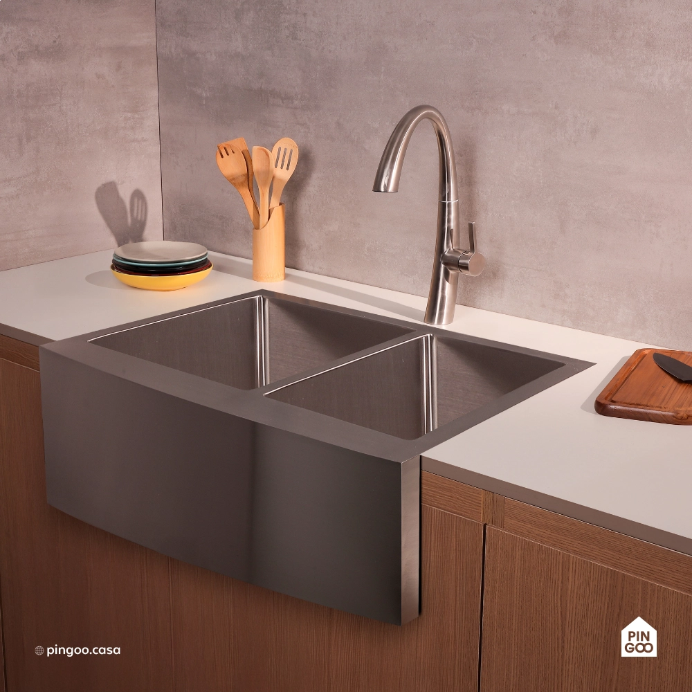 Cuba Dupla Gourmet para Cozinha Aço Inox 304 79x53cm Kiriri Farm Pequena Prata