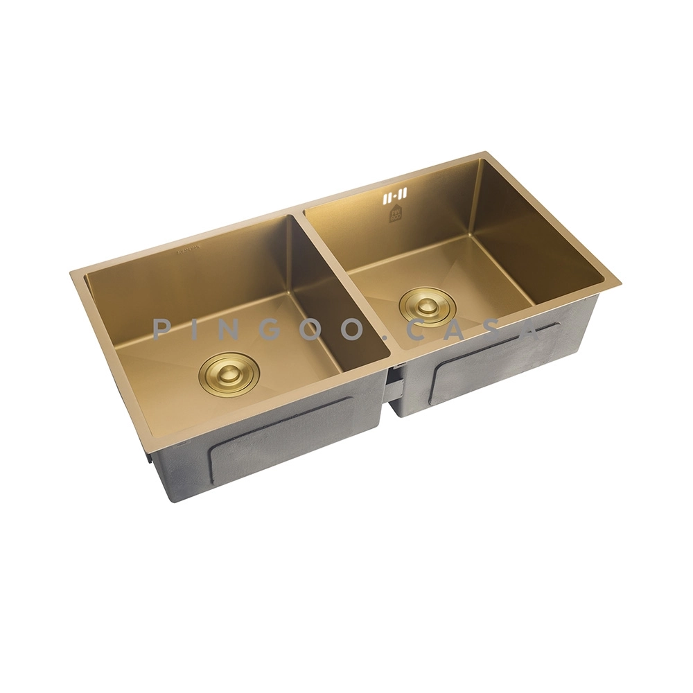 Cuba Dupla Gourmet para Cozinha Aço Inox 304 86x44cm Tukano Dourado