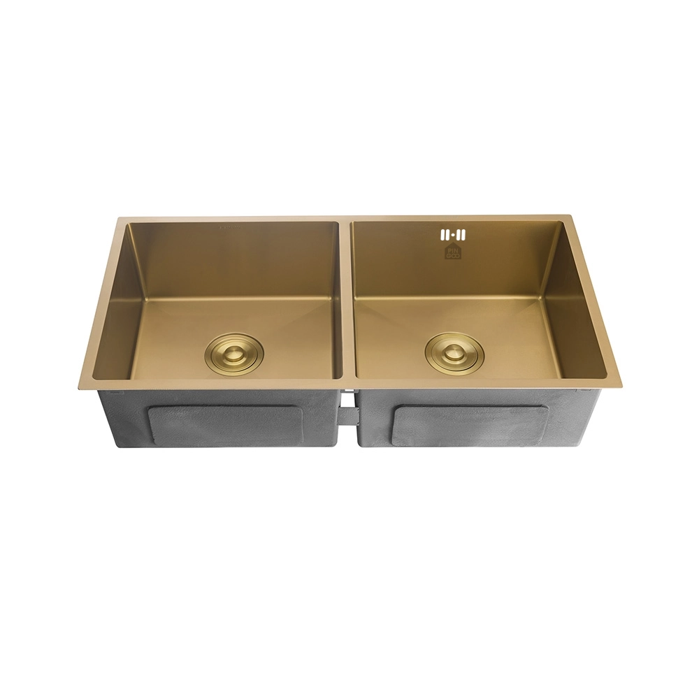 Cuba Dupla Gourmet para Cozinha Aço Inox 304 86x44cm Tukano Dourado