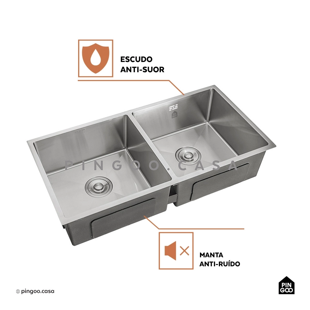 Cuba Dupla Gourmet para Cozinha Aço Inox 304 86x44cm Tukano Prata