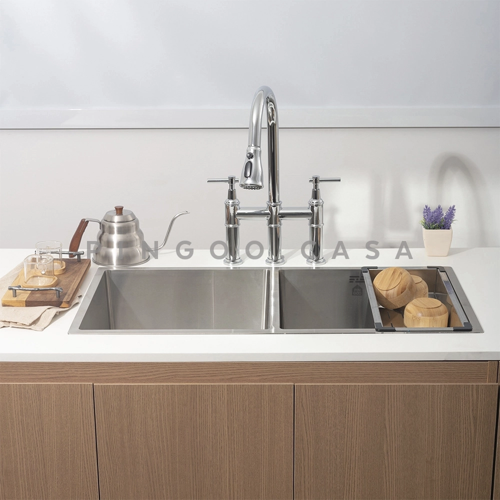Cuba Dupla Gourmet para Cozinha Aço Inox 304 86x44cm Tukano Prata