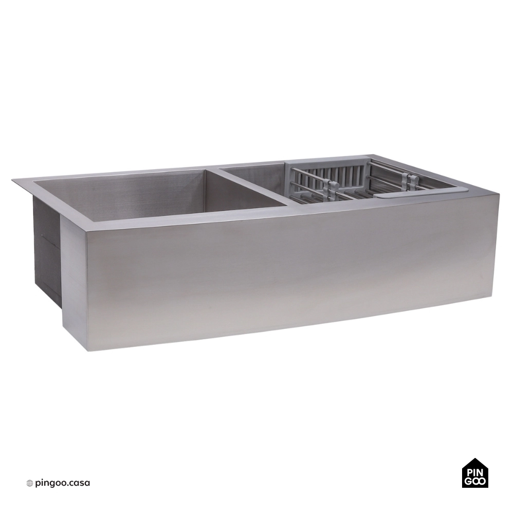Cuba Dupla Gourmet para Cozinha Aço Inox 304 91x53cm Kiriri Farm Grande Prata