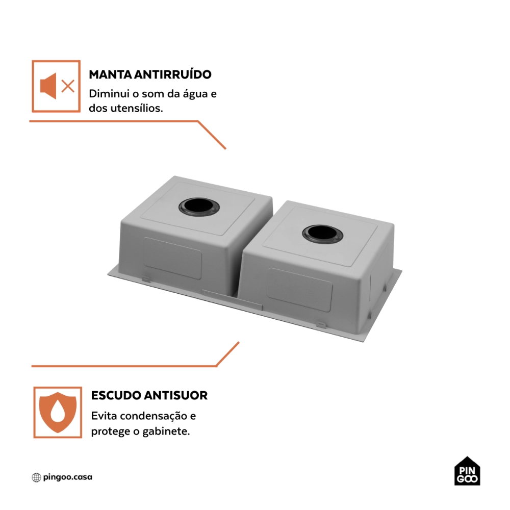 Cuba Dupla Gourmet para Cozinha Aço Inox 304 86x44cm Tukano Preto