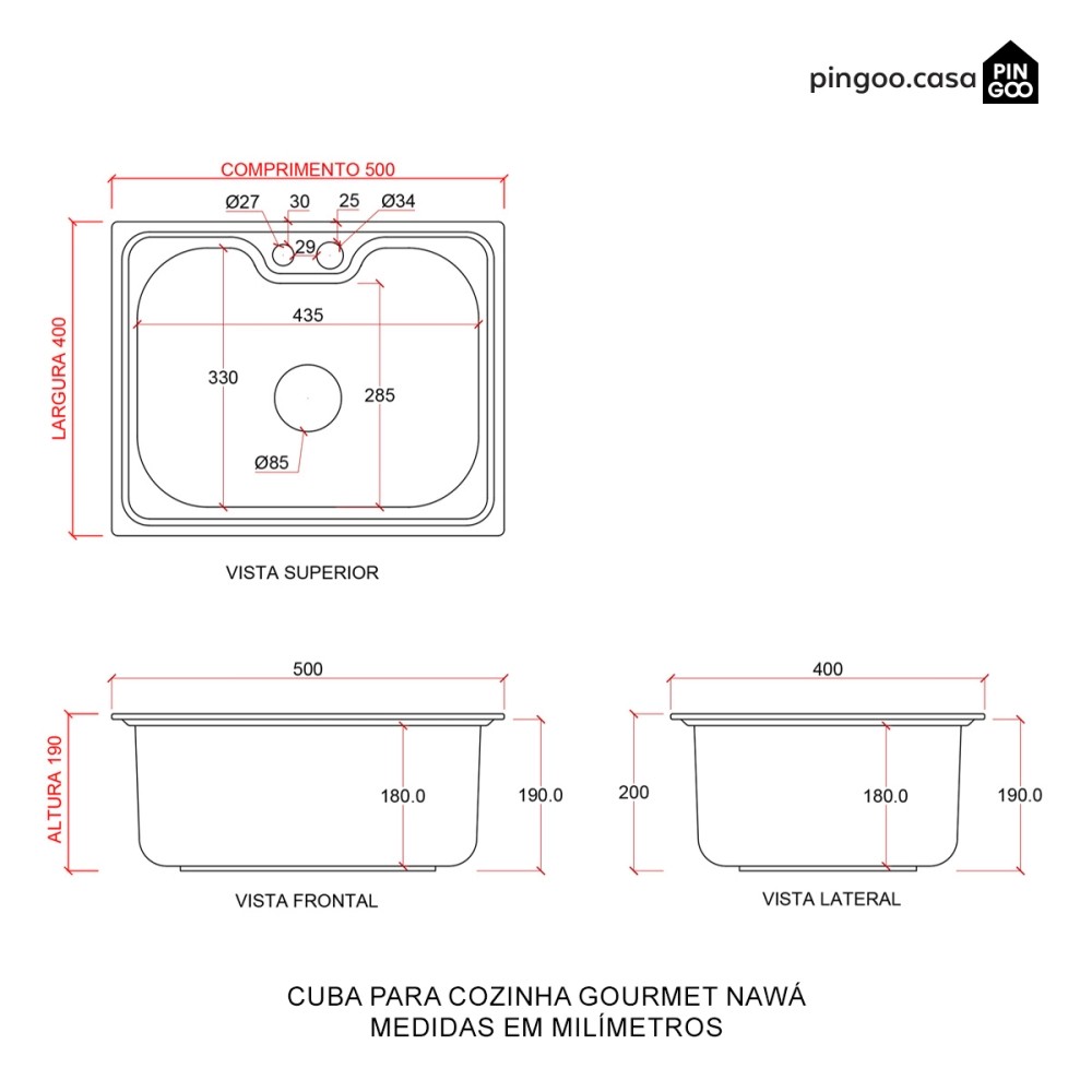Cuba Gourmet para Cozinha Aço Inox 201 50x40cm Nawa Prata
