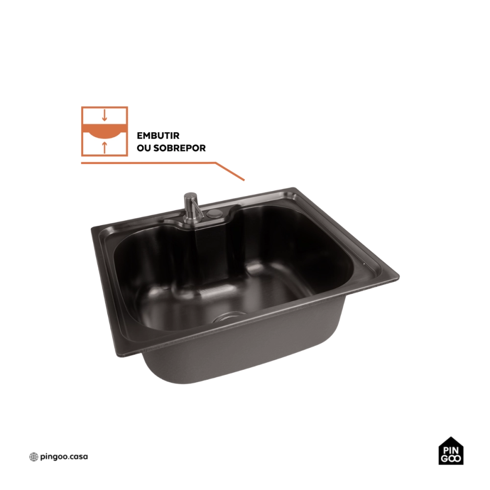 Cuba Gourmet para Cozinha Aço Inox 201 50x40cm Nawa Preto