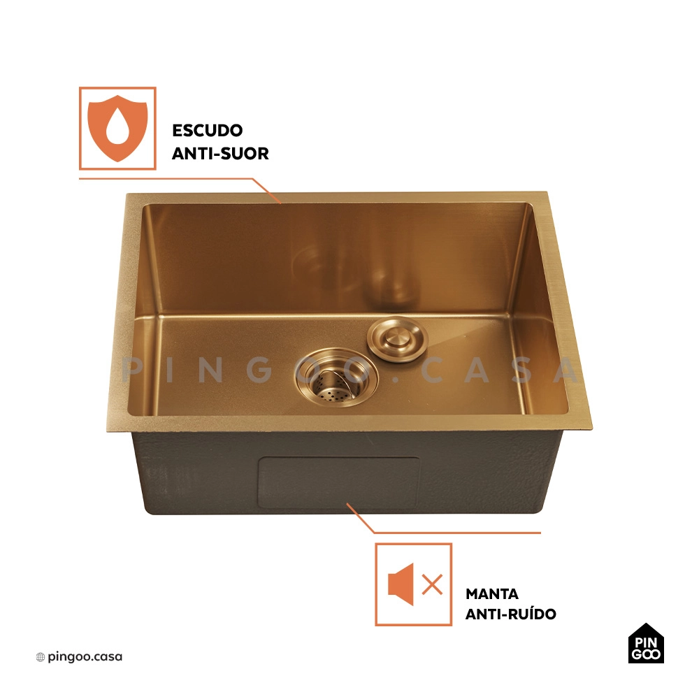 Cuba Gourmet para Cozinha Aço Inox 304 58x45cm Terena Dourado