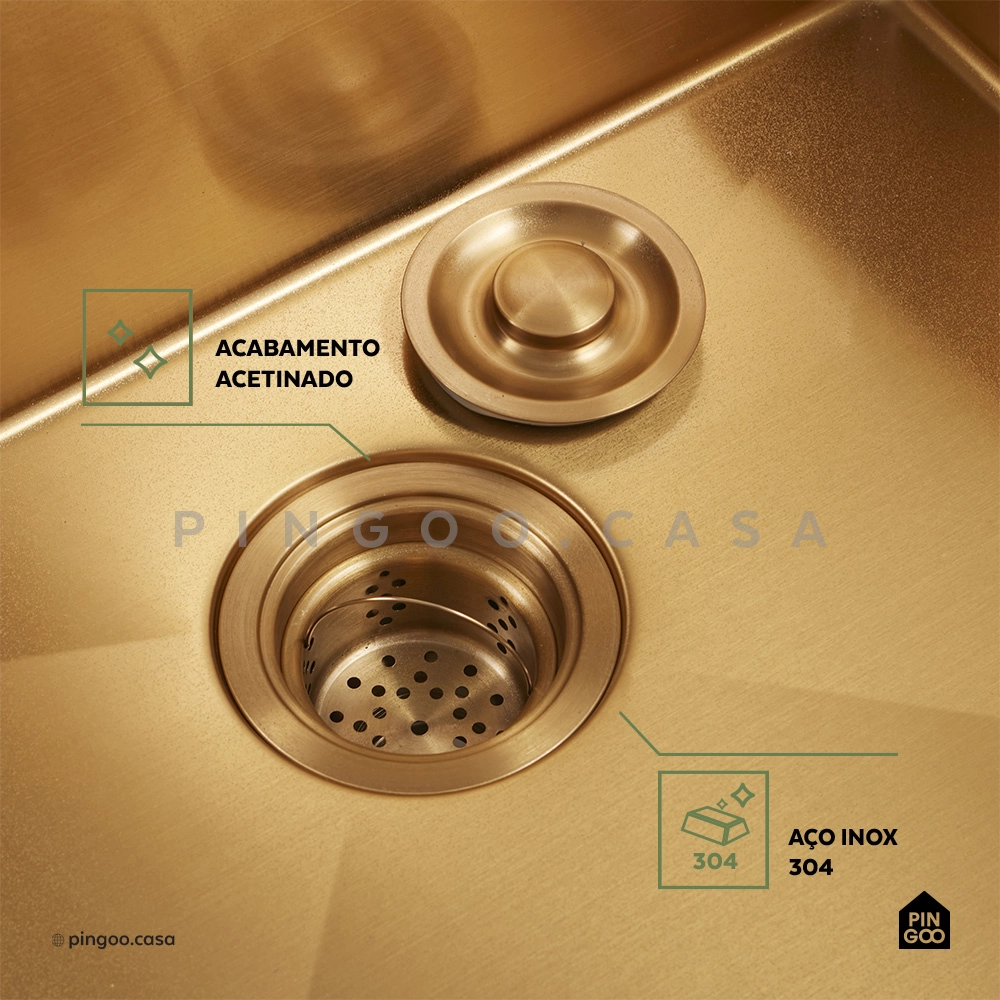 Cuba Gourmet para Cozinha Aço Inox 304 58x45cm Terena Dourado
