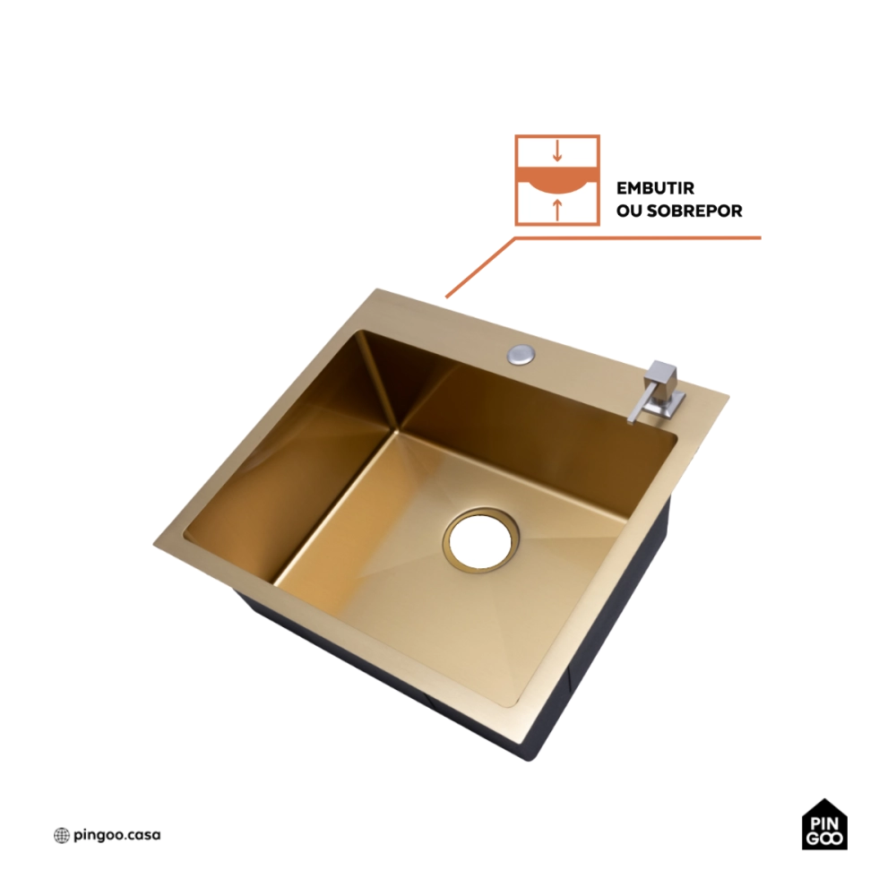Cuba Gourmet para Cozinha Aço Inox 304 55x51cm Corubos Dourado