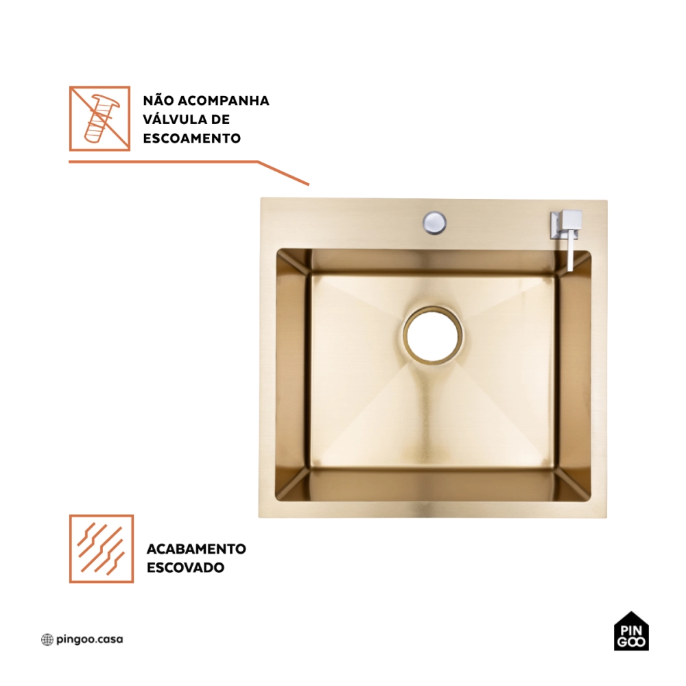 Cuba Gourmet para Cozinha Aço Inox 304 55x51cm Corubos Dourado