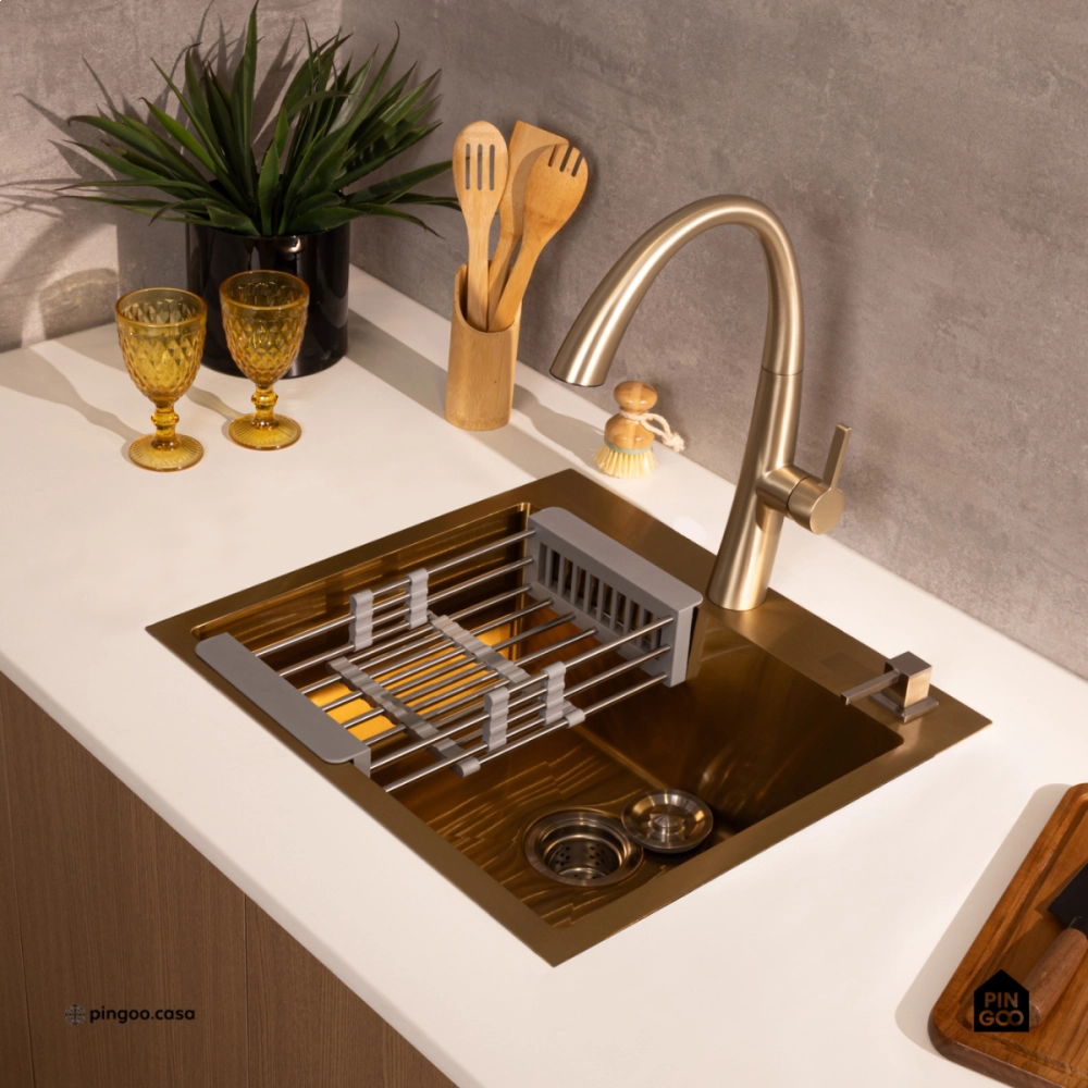 Cuba Gourmet para Cozinha Aço Inox 304 55x51cm Corubos Dourado