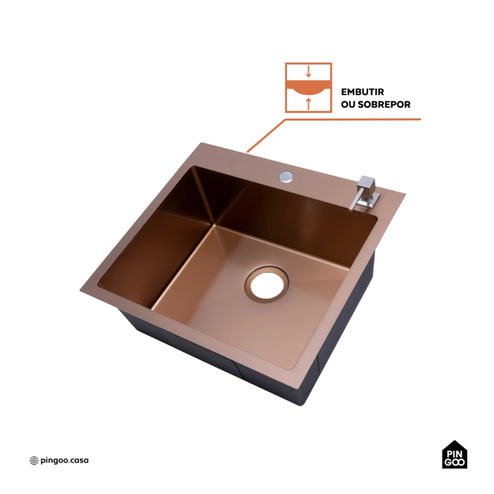 Cuba Gourmet para Cozinha Aço Inox 304 55x51cm Corubos Dourado Rose