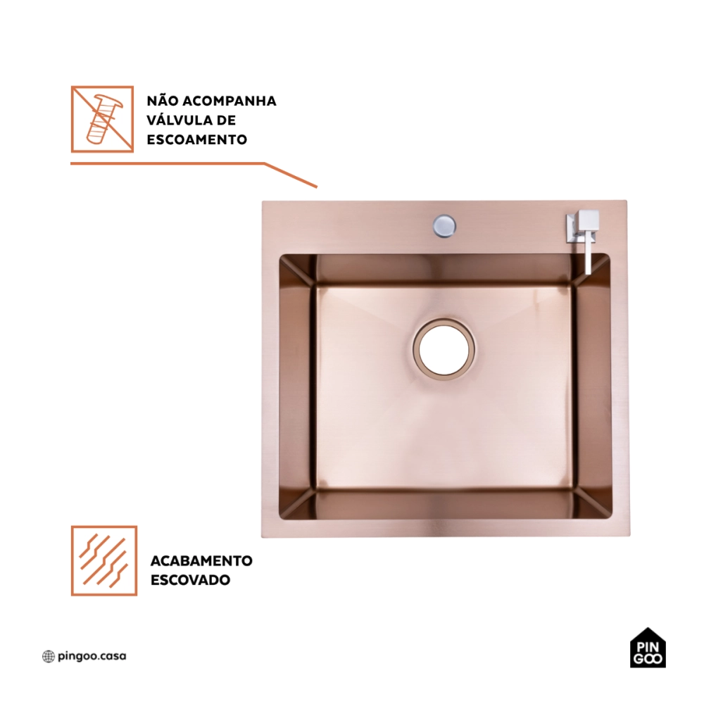 Cuba Gourmet para Cozinha Aço Inox 304 55x51cm Corubos Dourado Rose