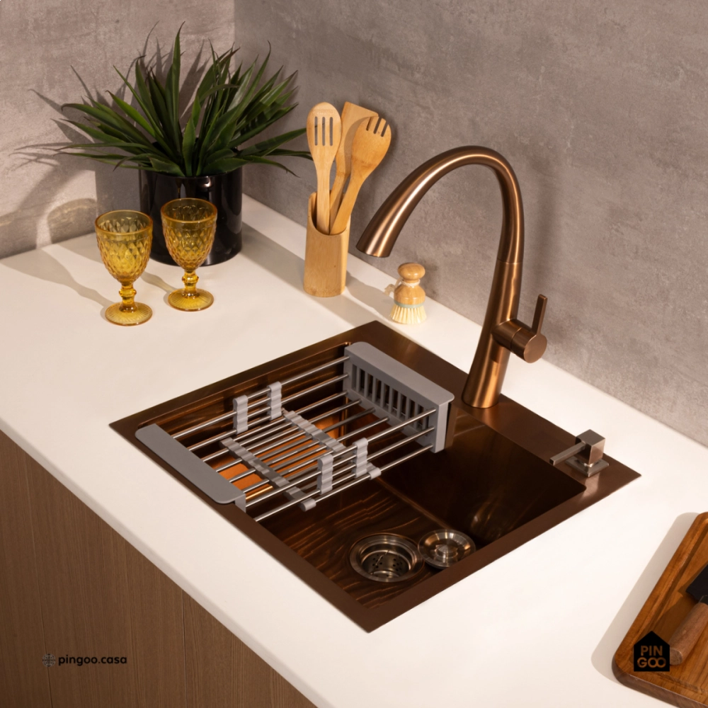 Cuba Gourmet para Cozinha Aço Inox 304 55x51cm Corubos Dourado Rose