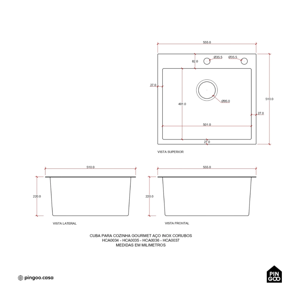 Cuba Gourmet para Cozinha Aço Inox 304 55x51cm Corubos Prata