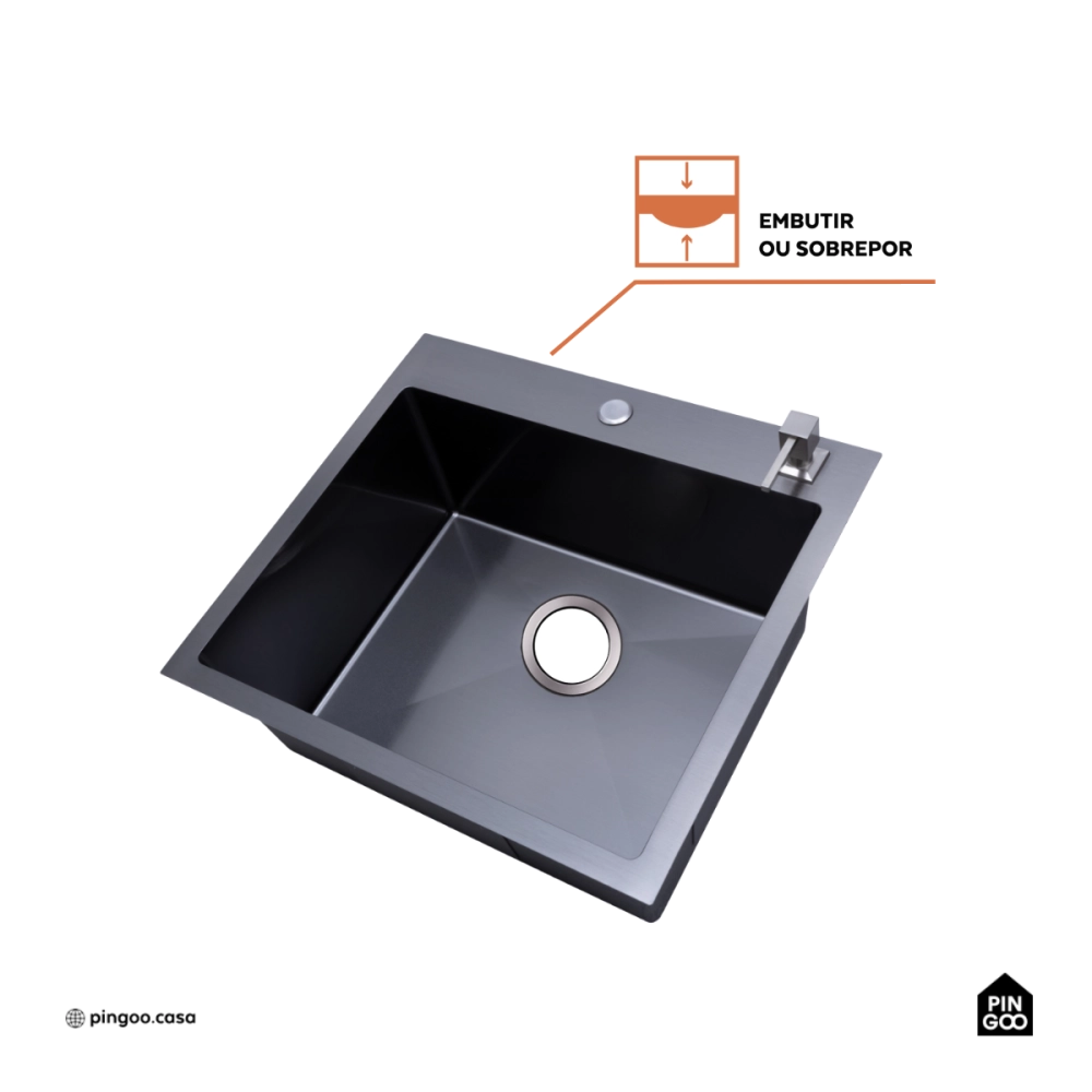 Cuba Gourmet para Cozinha Aço Inox 304 55x51cm Corubos Preto