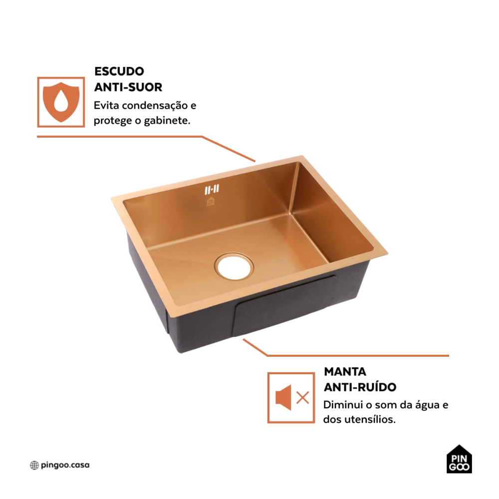 Cuba Gourmet para Cozinha Aço Inox 304 58x45cm Terena Dourado