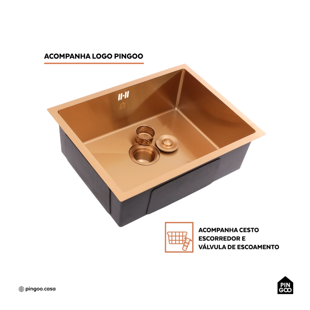 Cuba Gourmet para Cozinha Aço Inox 304 58x45cm Terena Dourado