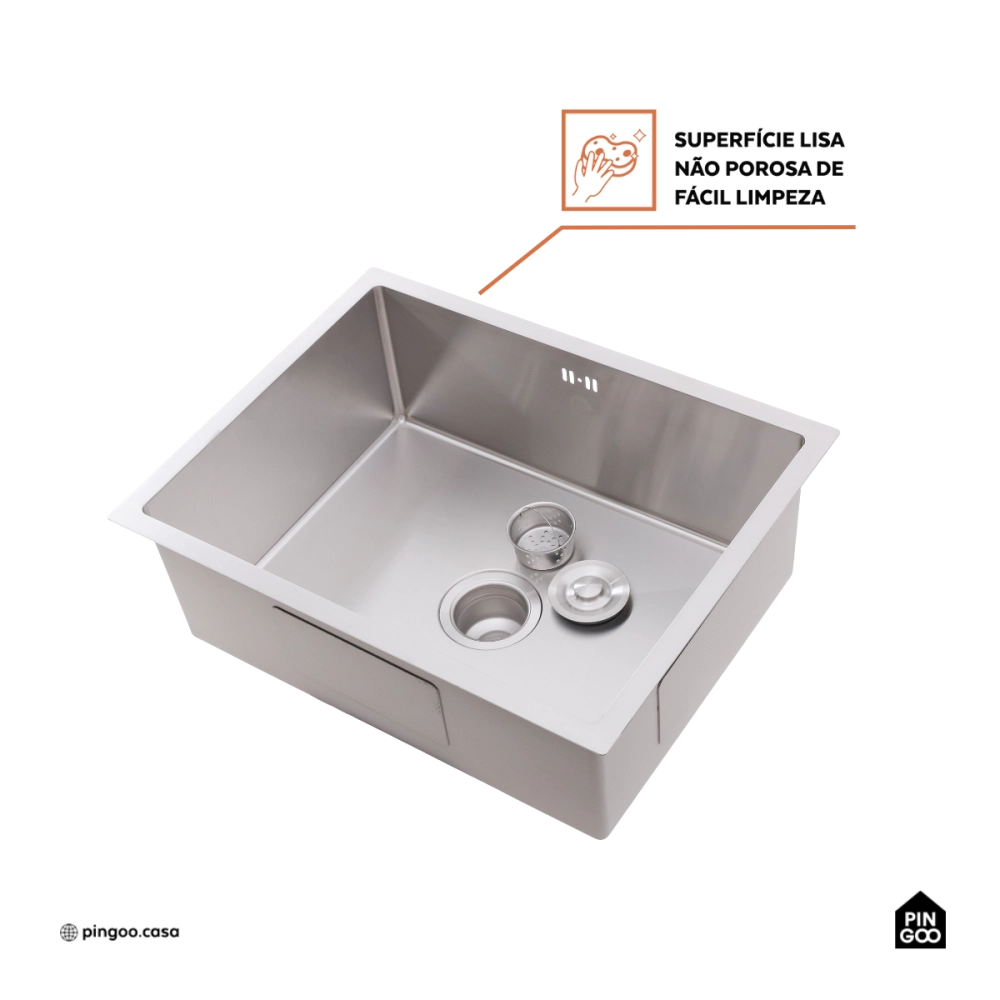 Cuba Gourmet para Cozinha Aço Inox 304 58x45cm Terena Prata