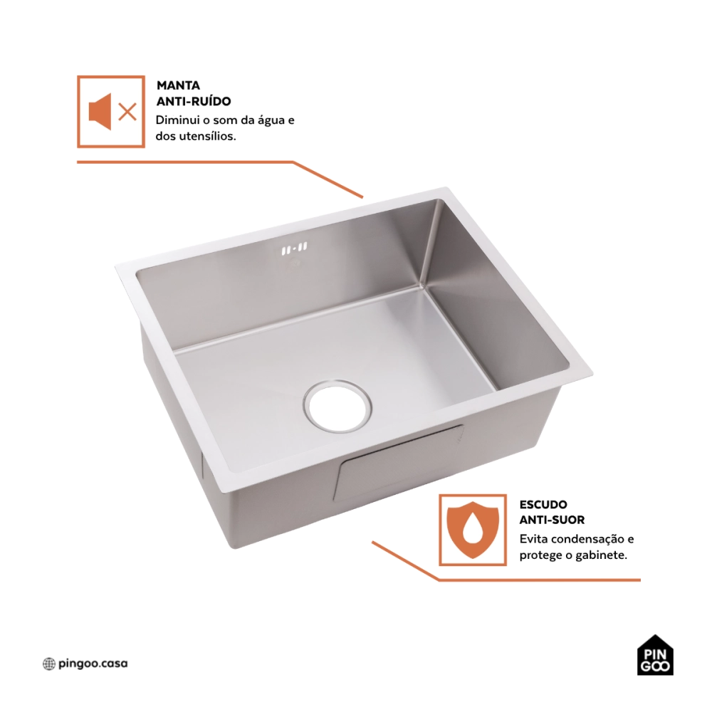 Cuba Gourmet para Cozinha Aço Inox 304 58x45cm Terena Prata