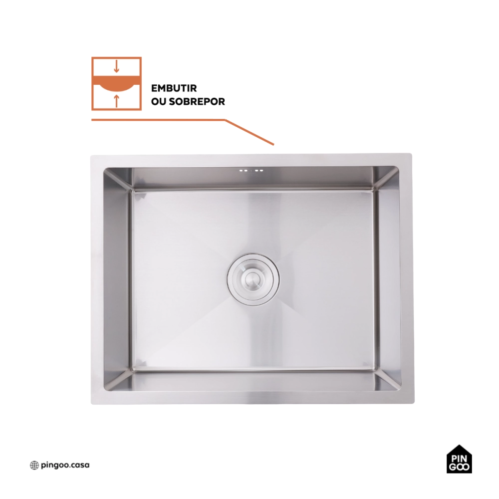 Cuba Gourmet para Cozinha Aço Inox 304 58x45cm Terena Prata