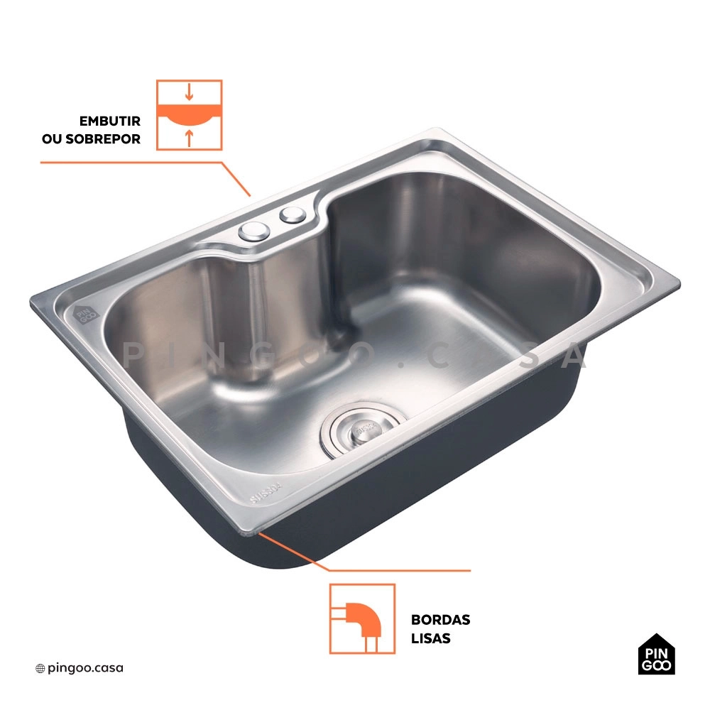 Cuba Gourmet para Cozinha Aço Inox 304 60x42cm Borari Prata