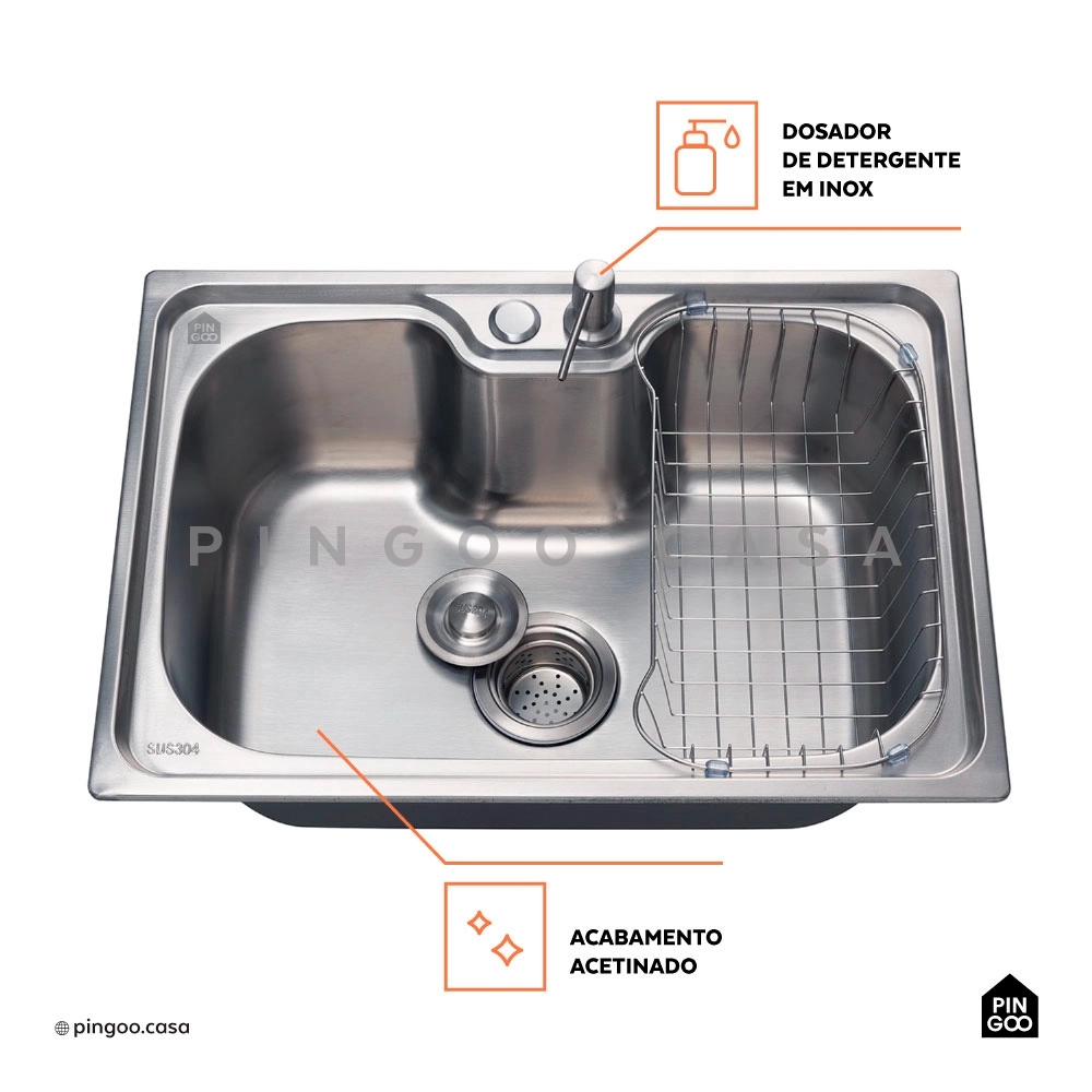 Cuba Gourmet para Cozinha Aço Inox 304 60x42cm Borari Prata