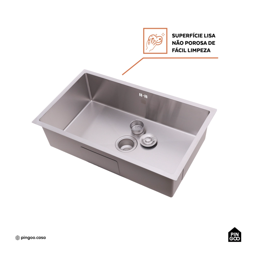 Cuba Gourmet para Cozinha Aço Inox 304 74x44cm Terena Prata