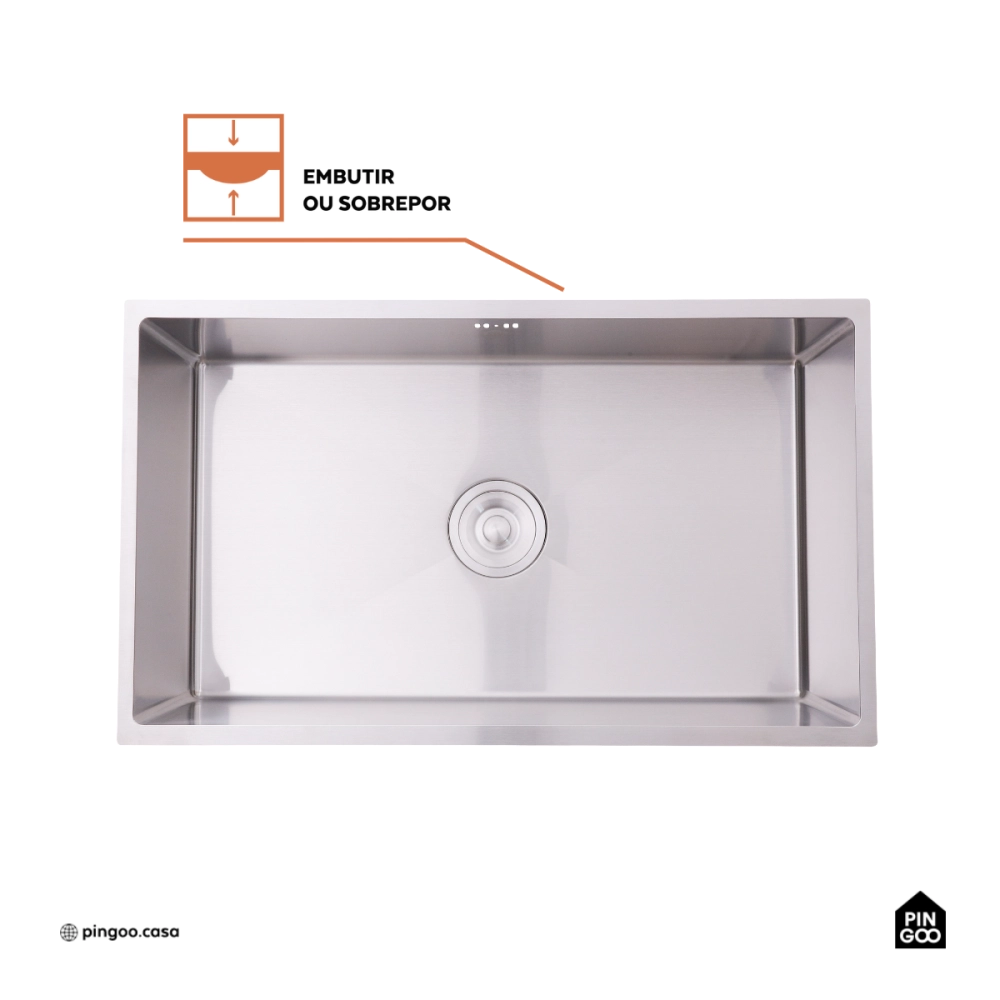 Cuba Gourmet para Cozinha Aço Inox 304 74x44cm Terena Prata