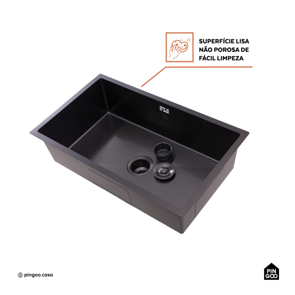 Cuba Gourmet para Cozinha Aço Inox 304 74x44cm Terena Preto