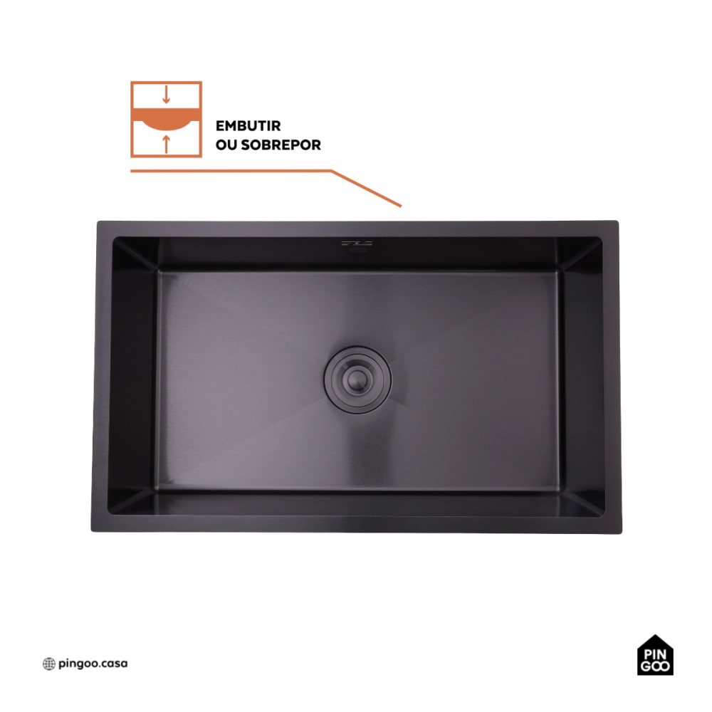 Cuba Gourmet para Cozinha Aço Inox 304 74x44cm Terena Preto