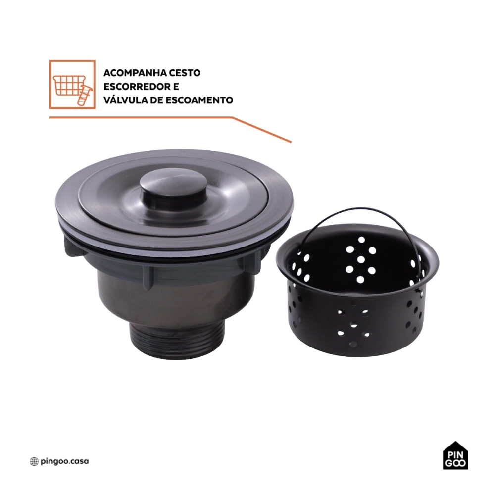 Cuba Gourmet para Cozinha Aço Inox 304 74x44cm Terena Preto