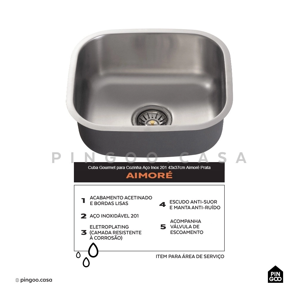 Cuba Gourmet para Cozinha Aço Inox 201 43x37cm Aimoré Prata Cuba Gourmet para Cozinha Aço Inox 201 43x37cm Aimoré Prata