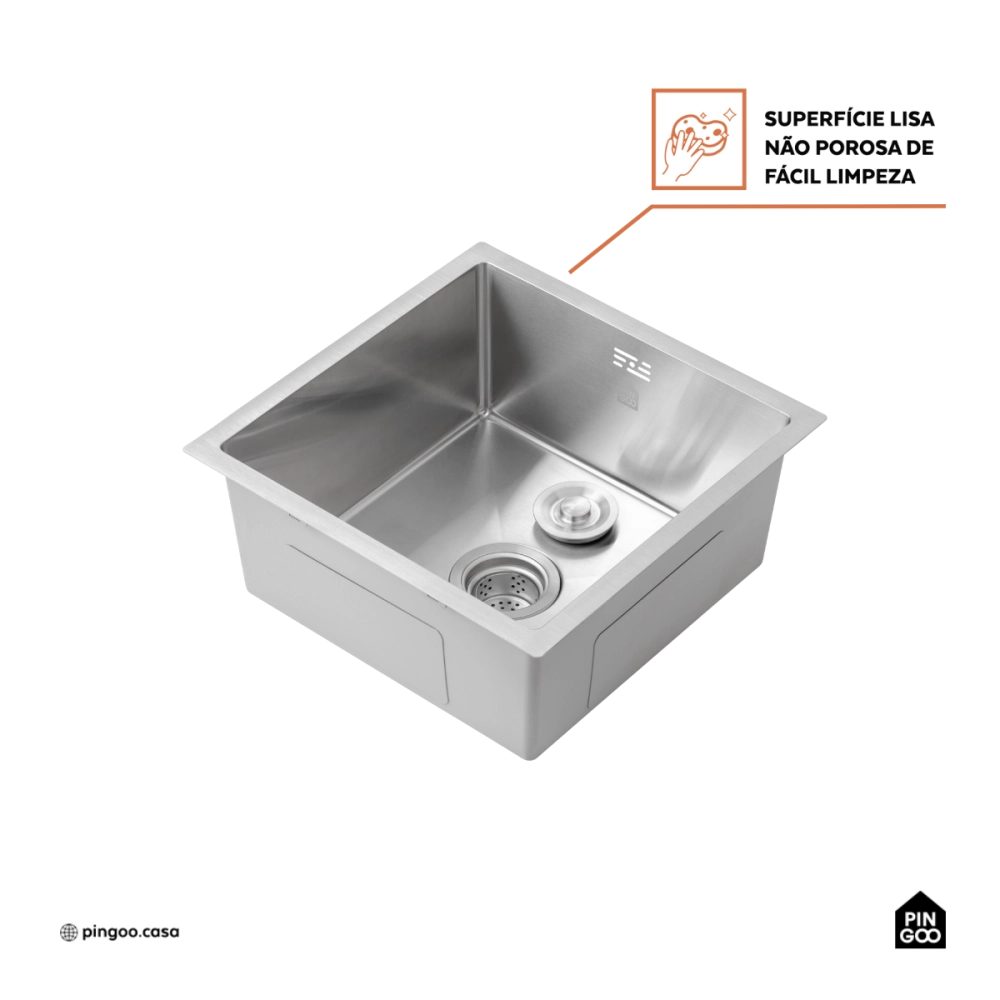 Cuba Gourmet para Cozinha Aço Inox 304 44x44cm Terena Prata