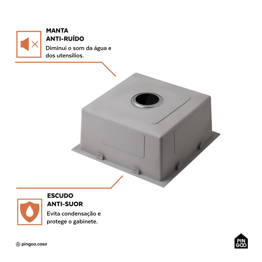 Cuba Gourmet para Cozinha Aço Inox 304 44x44cm Terena Prata