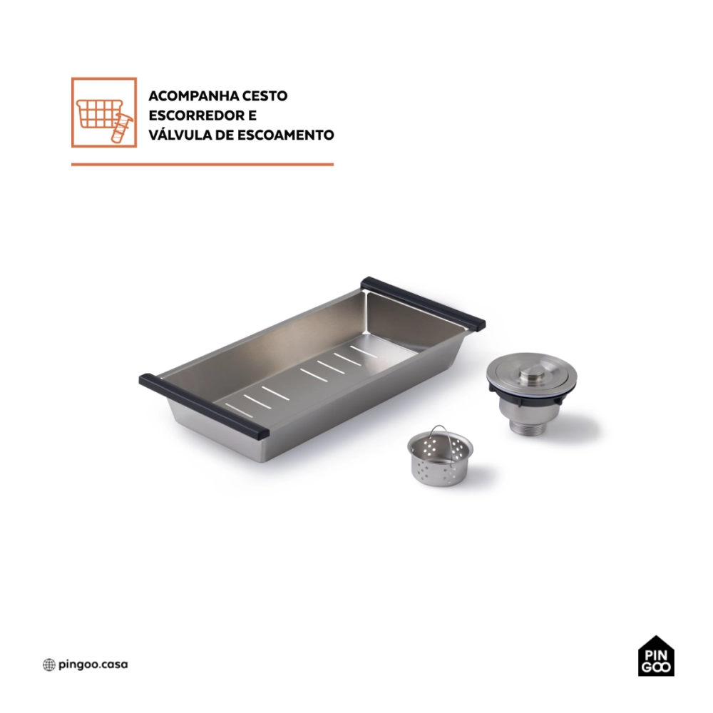 Cuba Gourmet para Cozinha Aço Inox 304 44x44cm Terena Prata