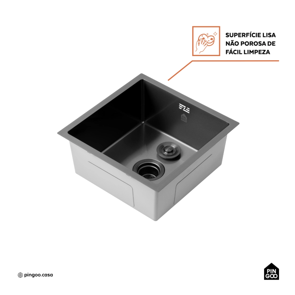 Cuba Gourmet para Cozinha Aço Inox 304 44x44cm Terena Preto