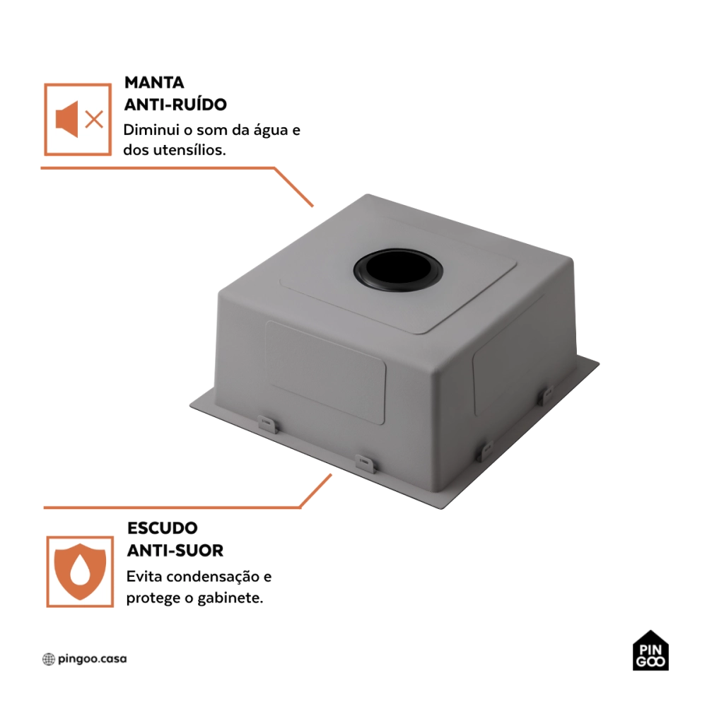 Cuba Gourmet para Cozinha Aço Inox 304 44x44cm Terena Preto