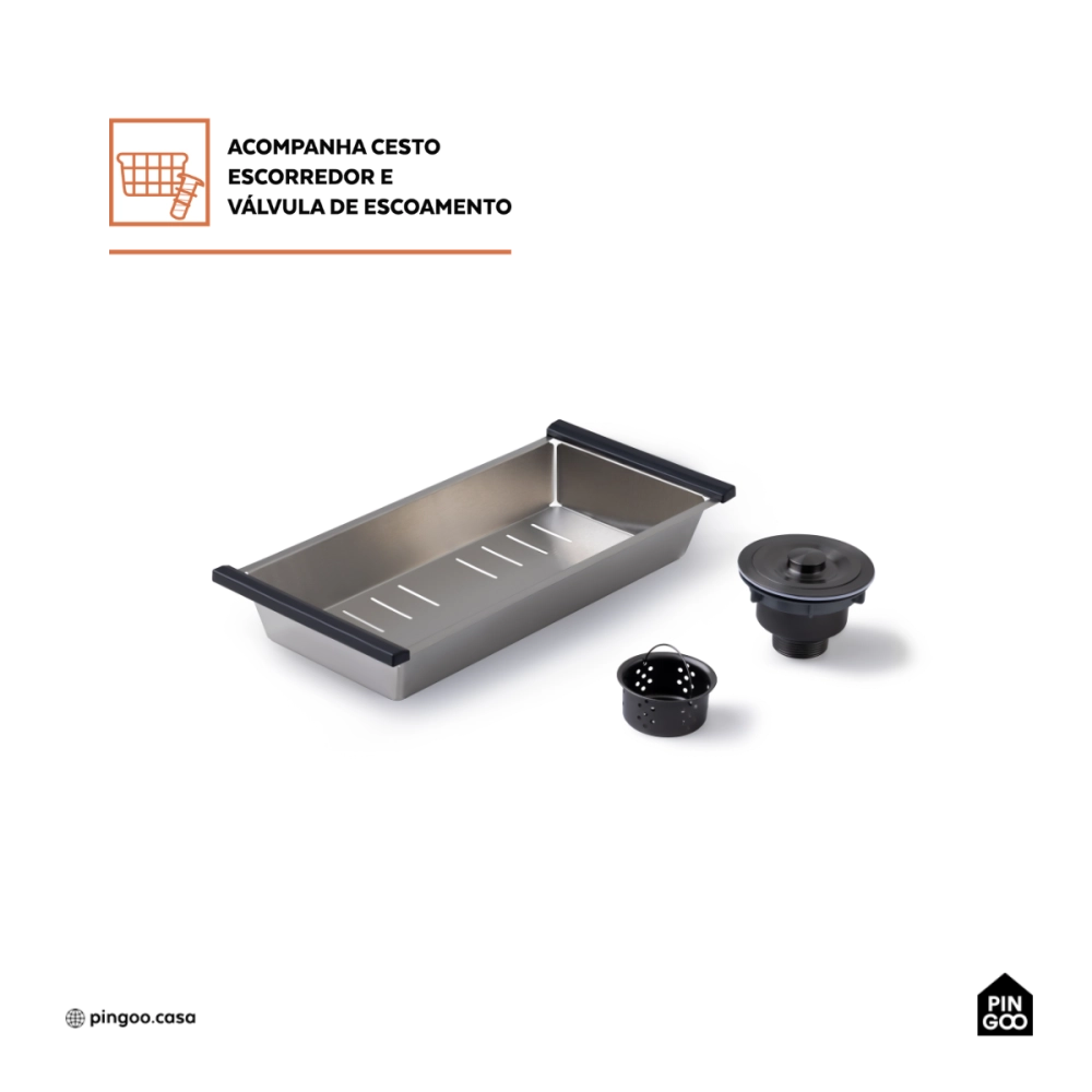 Cuba Gourmet para Cozinha Aço Inox 304 44x44cm Terena Preto