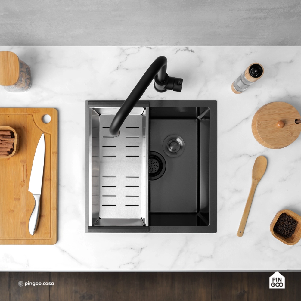 Cuba Gourmet para Cozinha Aço Inox 304 44x44cm Terena Preto
