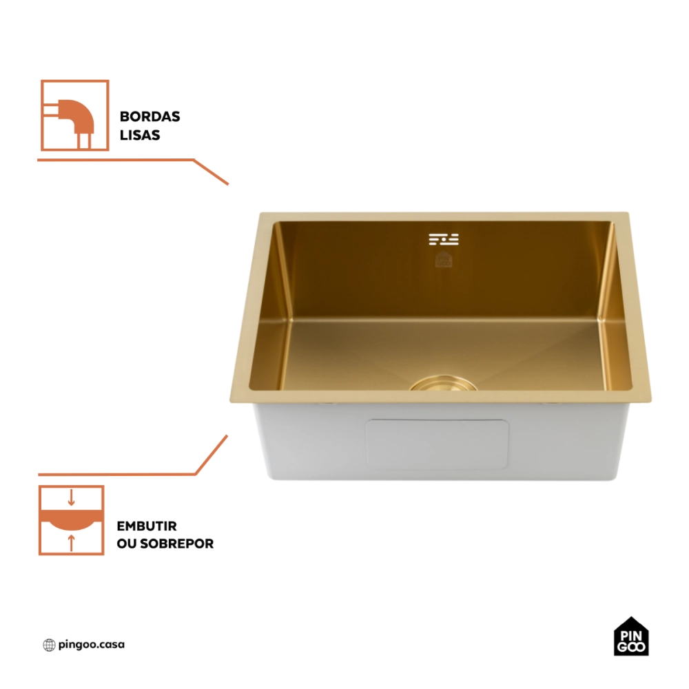 Cuba Gourmet para Cozinha Aço Inox 304 58x45cm Terena Dourado Cuba Gourmet para Cozinha Aço Inox 304 58x45cm Terena Dourado