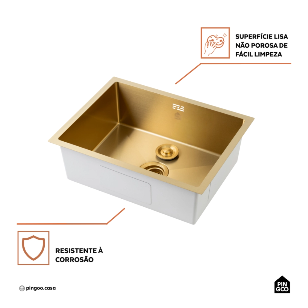 Cuba Gourmet para Cozinha Aço Inox 304 58x45cm Terena Dourado Cuba Gourmet para Cozinha Aço Inox 304 58x45cm Terena Dourado