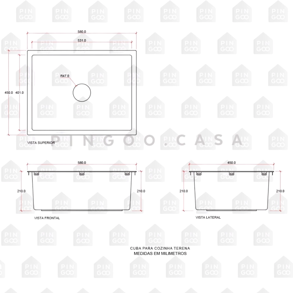 Cuba Gourmet para Cozinha Aço Inox 304 58x45cm Terena Dourado Cuba Gourmet para Cozinha Aço Inox 304 58x45cm Terena Dourado