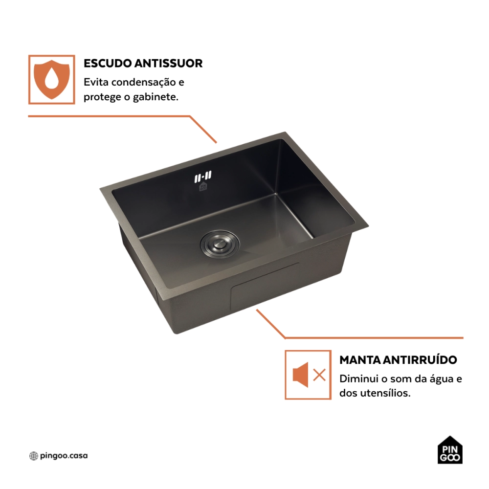 Cuba Gourmet para Cozinha Aço Inox 304 58x45cm Terena Preto